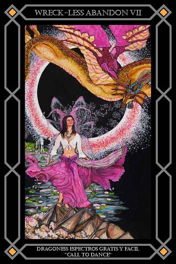 A woman in pink dress standing next to a dragon.
