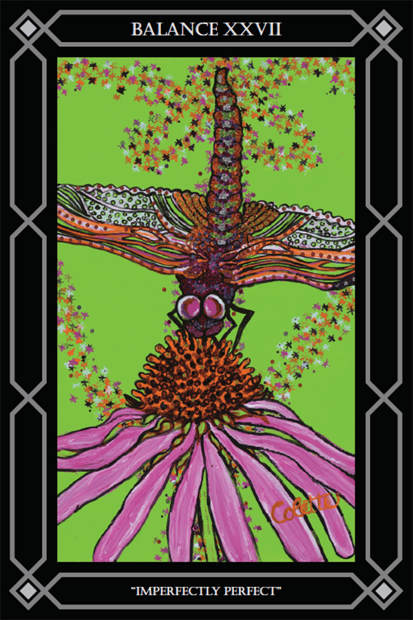 A drawing of a bug on the flower.